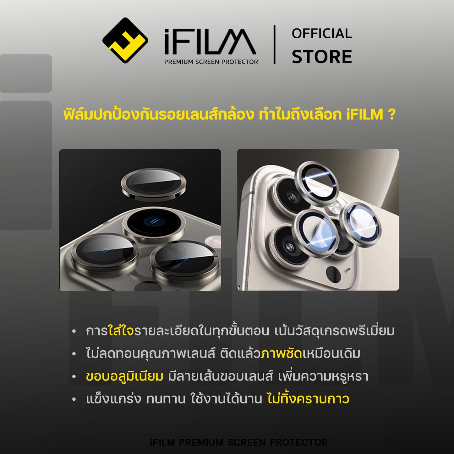 ifilm ฟิล์มกระจก เลนส์กล้อง วงสีๆ for iphone 15 series ฟิล์มกันรอย เลนส์กล้อง film lens aluminum ring