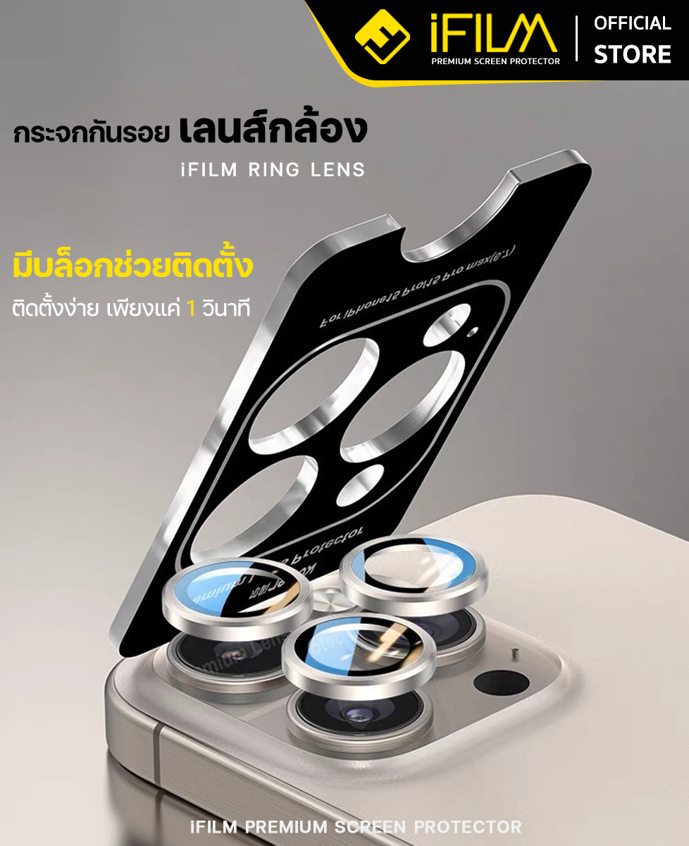 ifilm ฟิล์มกระจก เลนส์กล้อง วงสีๆ for iphone 15 series ฟิล์มกันรอย เลนส์กล้อง film lens aluminum ring
