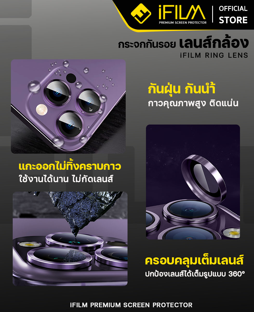 ifilm ฟิล์มกระจก เลนส์กล้อง วงสีๆ for iphone 13 / iphone 14 series ฟิล์มกันรอย เลนส์กล้อง film lens aluminum ring