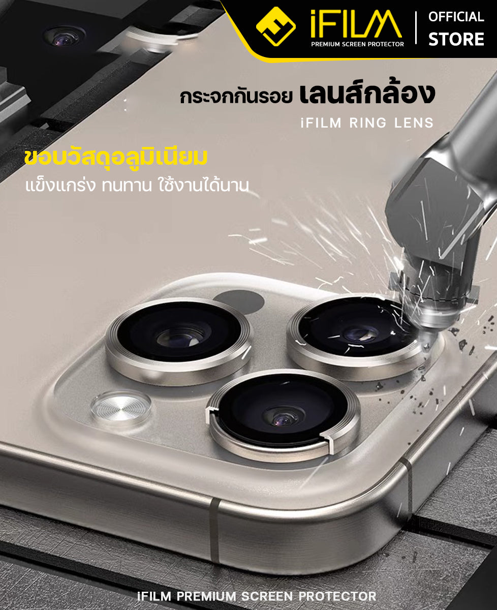 ifilm ฟิล์มกระจก เลนส์กล้อง วงสีๆ for iphone 15 series ฟิล์มกันรอย เลนส์กล้อง film lens aluminum ring