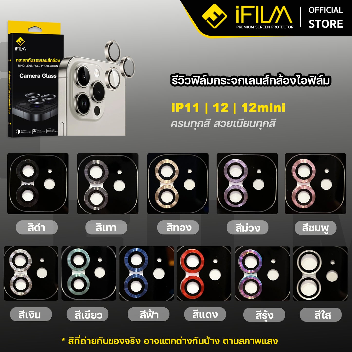 ifilm ฟิล์มกระจก เลนส์กล้อง วงสีๆ for iphone 12 / iphone 11 series ฟิล์มกันรอย เลนส์กล้อง film lens aluminum ring