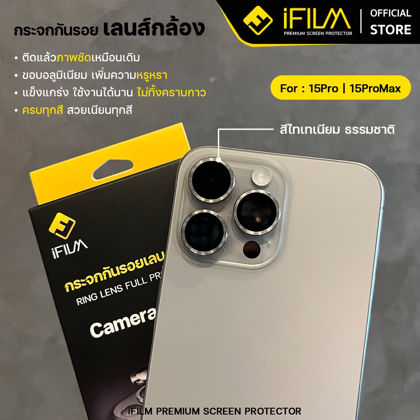ifilm ฟิล์มกระจก เลนส์กล้อง วงสีๆ for iphone 16 series ฟิล์มกันรอย เลนส์กล้อง film lens aluminum ring