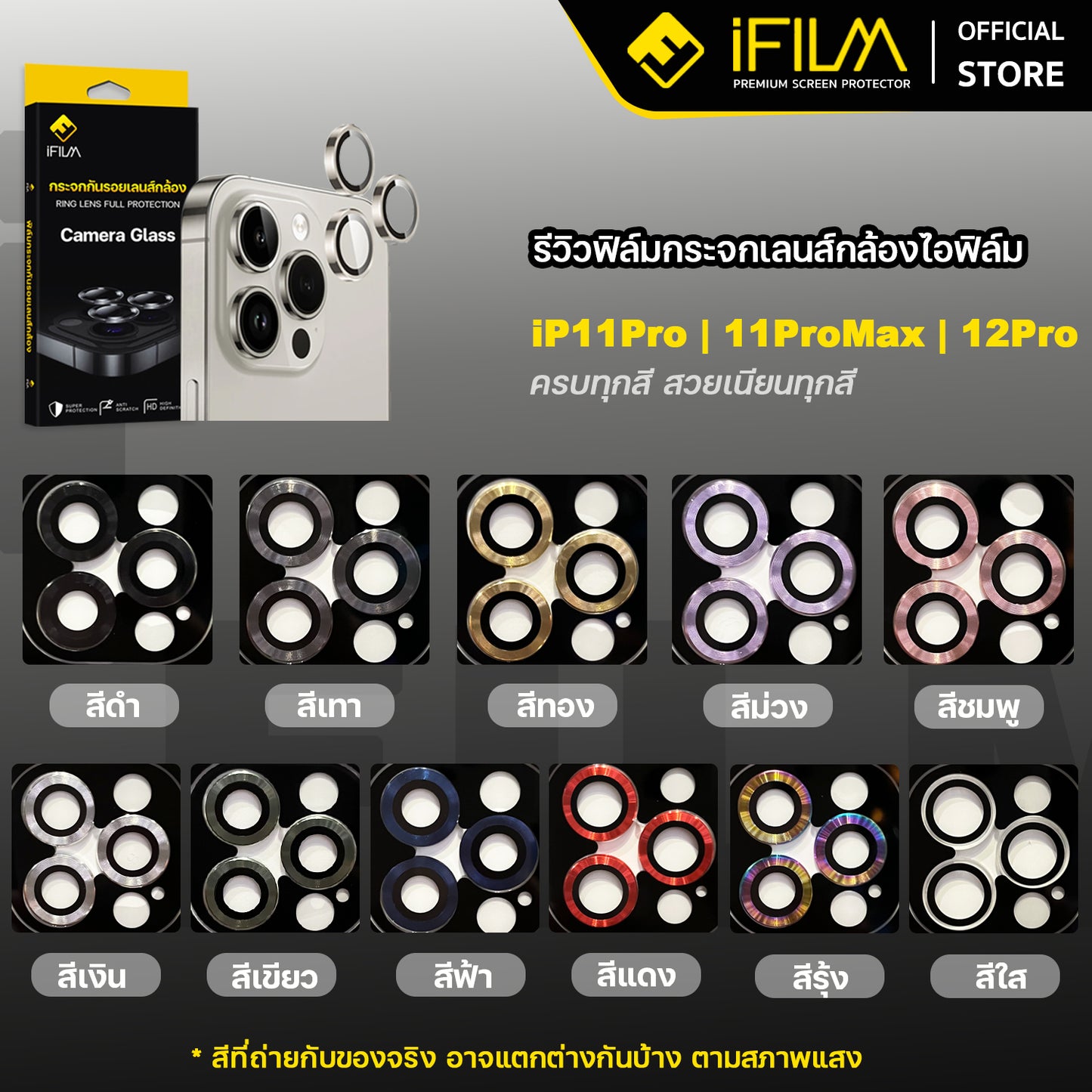 ifilm ฟิล์มกระจก เลนส์กล้อง วงสีๆ for iphone 12 / iphone 11 series ฟิล์มกันรอย เลนส์กล้อง film lens aluminum ring
