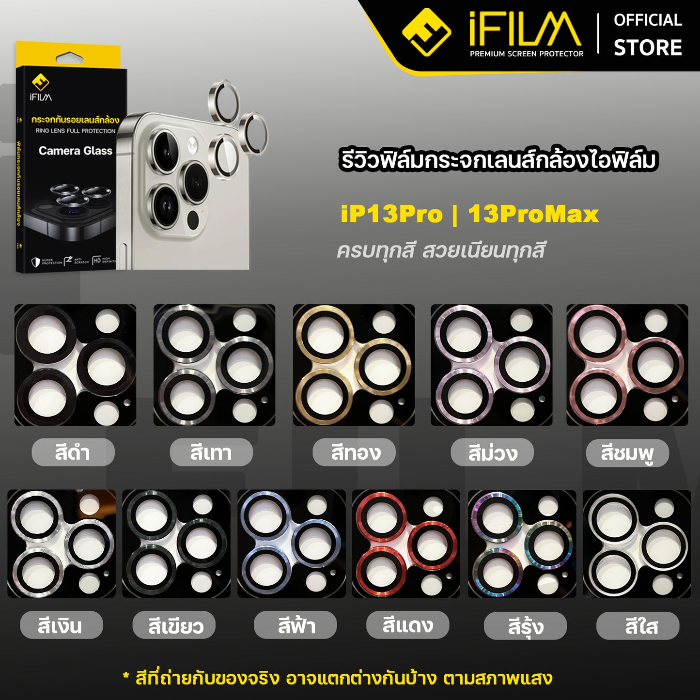 ifilm ฟิล์มกระจก เลนส์กล้อง วงสีๆ for iphone 13 / iphone 14 series ฟิล์มกันรอย เลนส์กล้อง film lens aluminum ring