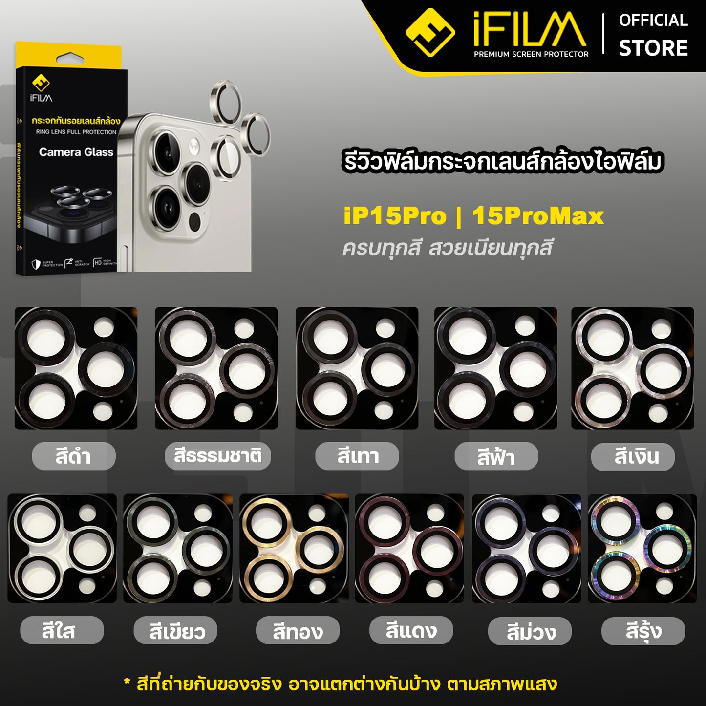 ifilm ฟิล์มกระจก เลนส์กล้อง วงสีๆ for iphone 15 series ฟิล์มกันรอย เลนส์กล้อง film lens aluminum ring