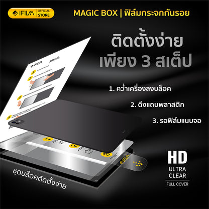 iFilm ฟิล์มกระจก ใส HD + Magic Box For iPad Air 7 / Air6 / iPadPro 11 / 13 / Gen11 / Gen10 บล็อกช่วยติด ไอแพด