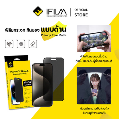 iFilm ฟิล์มกันมอง ผิวด้าน Matte AG Privacy For iPhone Series 9H ฟิล์มกันเสือก Privacy ฟิล์มกันรอย หน้าจอ ฟิล์มส่วนตัว
