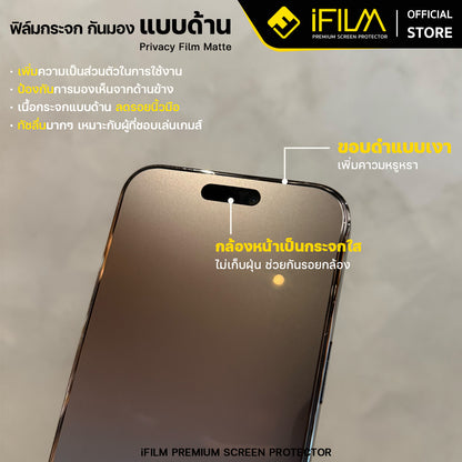 iFilm ฟิล์มกันมอง + 360 องศา + ผิวด้าน Matte AG Privacy For iPhone Series 9H ฟิล์มกันเสือก Privacy 360 ฟิล์มกันรอย หน้าจอ ฟิล์มส่วนตัว