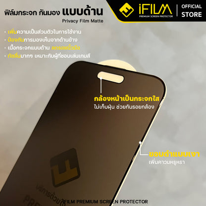 iFilm ฟิล์มกันมอง ผิวด้าน Matte AG Privacy For iPhone Series 9H ฟิล์มกันเสือก Privacy ฟิล์มกันรอย หน้าจอ ฟิล์มส่วนตัว
